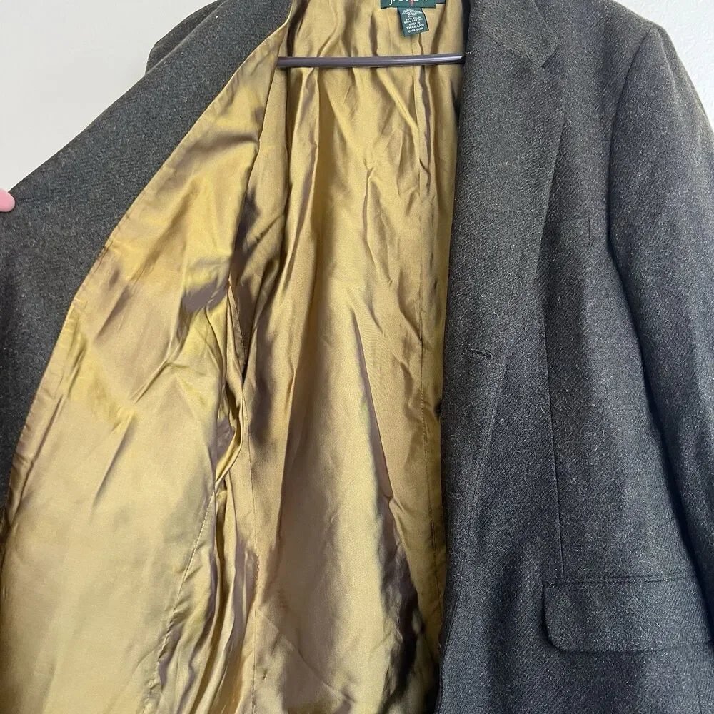 Vtg J Crew Blazer‎ Mens Sz 44L Olive Sport Coat Button Wool Mohair 90s Oarsman